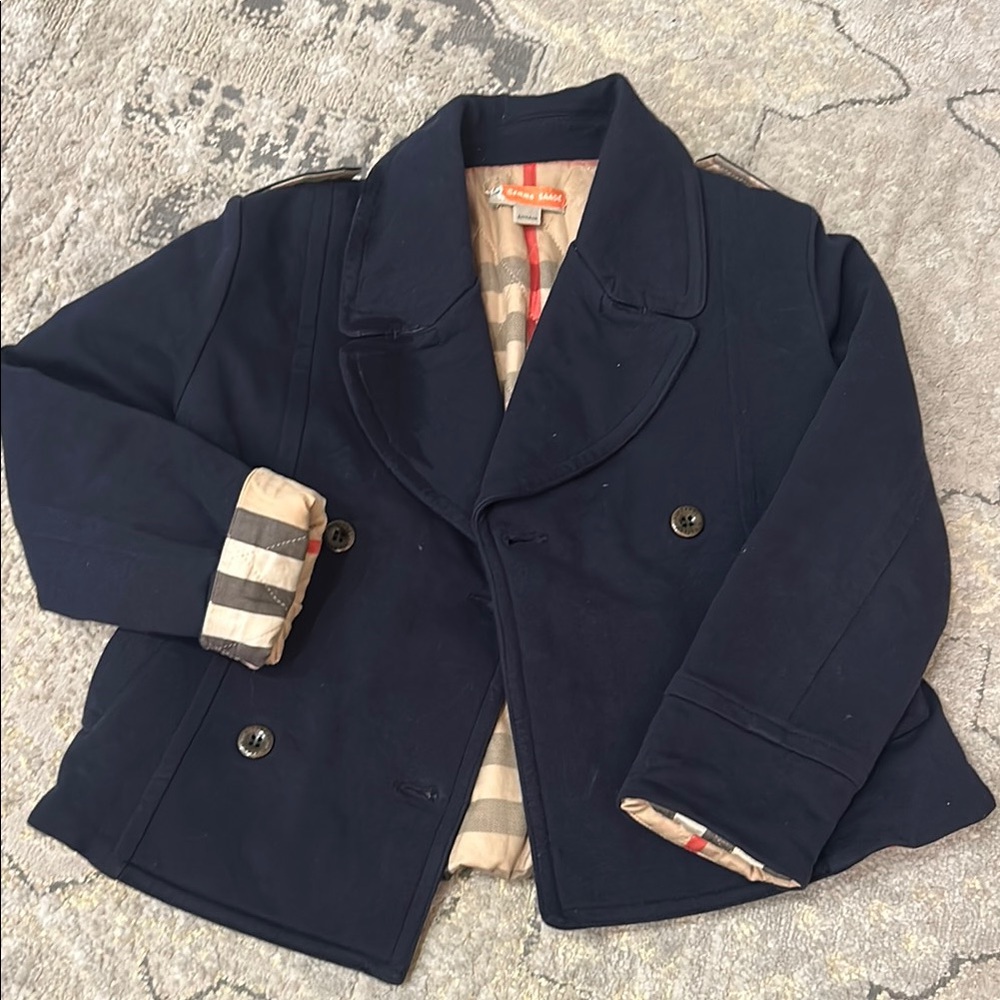 Burberry Blue and Cream Pea Coat Classic Design